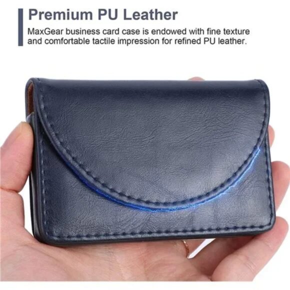 Business Card Holder, PU Leather Business Card Case Pocket Credit Card Holders - Picture 3 of 7